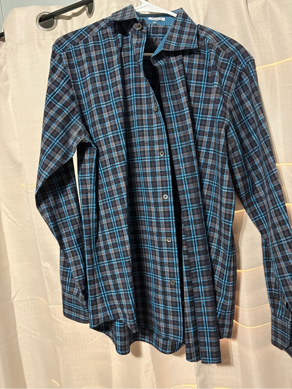 Bugatchi Black and Blue Plaid Button-Down Shirt